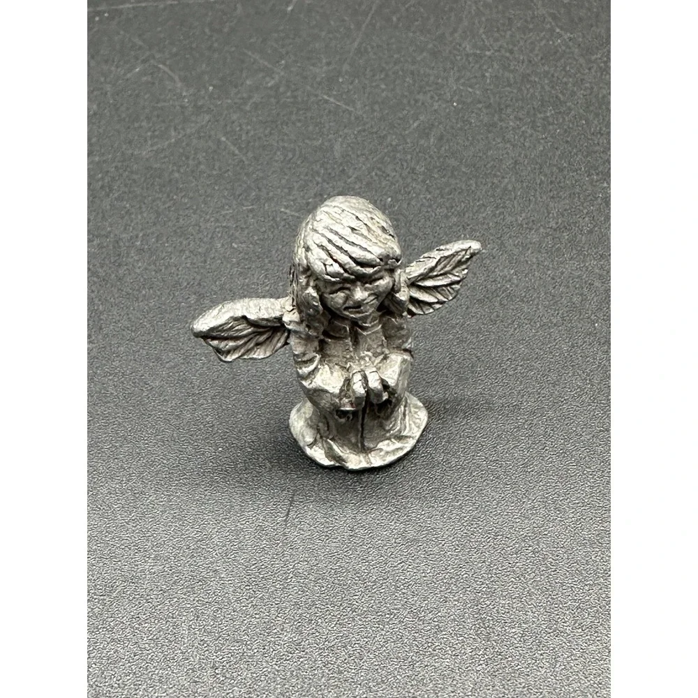Vintage Pewter Angel Figurine Praying Design Small Metal Collectible Shelf Decor